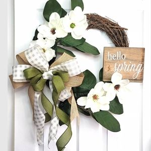 Custom Magnolia Wreath Hello Spring
